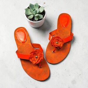 Coach Y2K Samira Orange Signature Jacquard Floral Thong Sandals Womens 8.5B